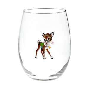 Vintage Reindeer Stemless Wine Glass