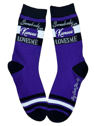 Somebody in Kansas Loves Me in Purple and Black Womens Socks