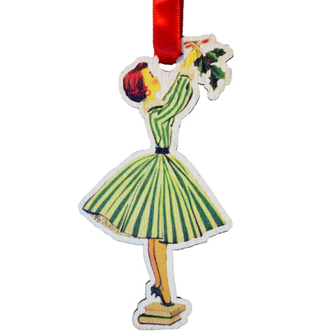 Vintage Lady Hanging Mistletoe Ornament