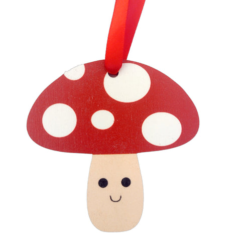 Mushroom with Happy Face Wooden Ornament