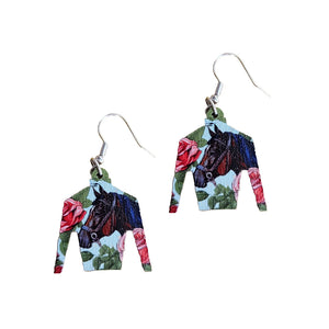 Derby Horse and Roses Silk Earrings