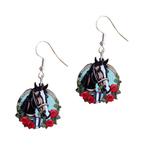 Derby Horse in Rose Wreath Earrings