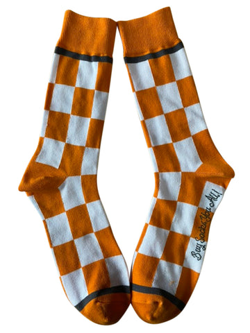 Checkerboard in Orange and White Men's Socks
