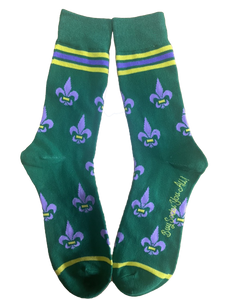 Fleur de Lis Shapes Yellow, Green and Purple Men's Socks
