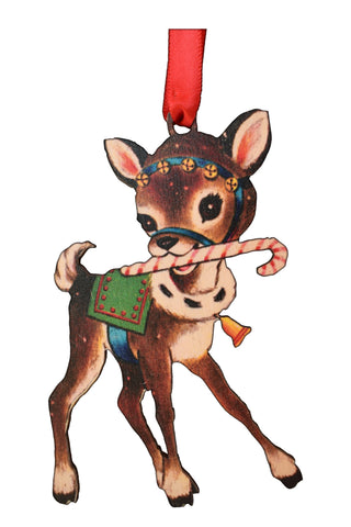 Vintage Reindeer Printed Wooden Ornament
