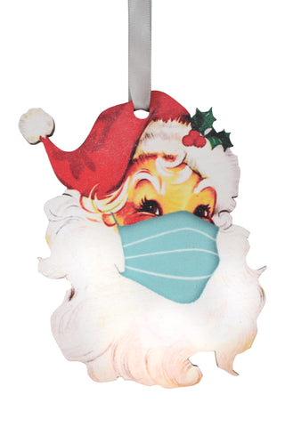 Vintage Santa with Mask Printed Wooden Ornament