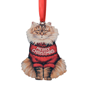 Christmas Cat Wooden Ornament