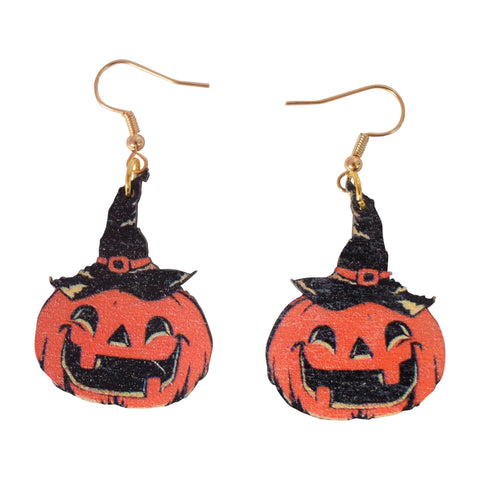 Pumpkin with Witch Hat Halloween Earrings