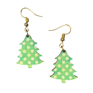 Christmas Tree Green Dots Holiday Earrings