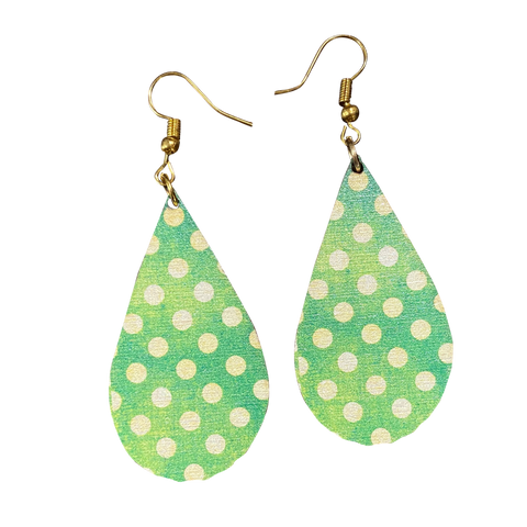 Green Dots Teardrop Holiday Earrings